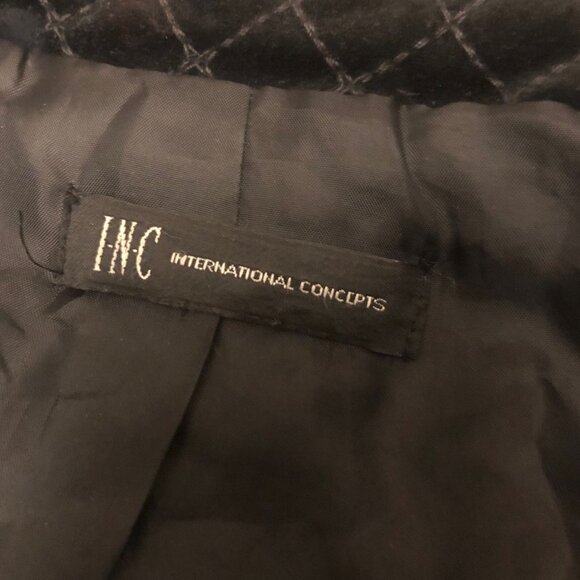 INC International Concepts Double Breasted Black Quilted Velvet Peacoat Sz M - Picture 5 of 5